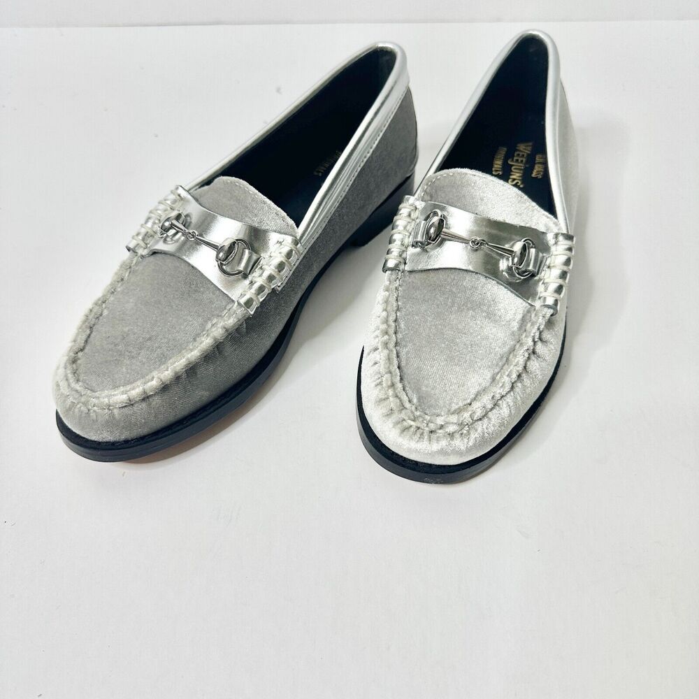GH BASS Loafers Women 5 Metallic Silver Lianna Bit Velvet Weejun Flats Glam NEW